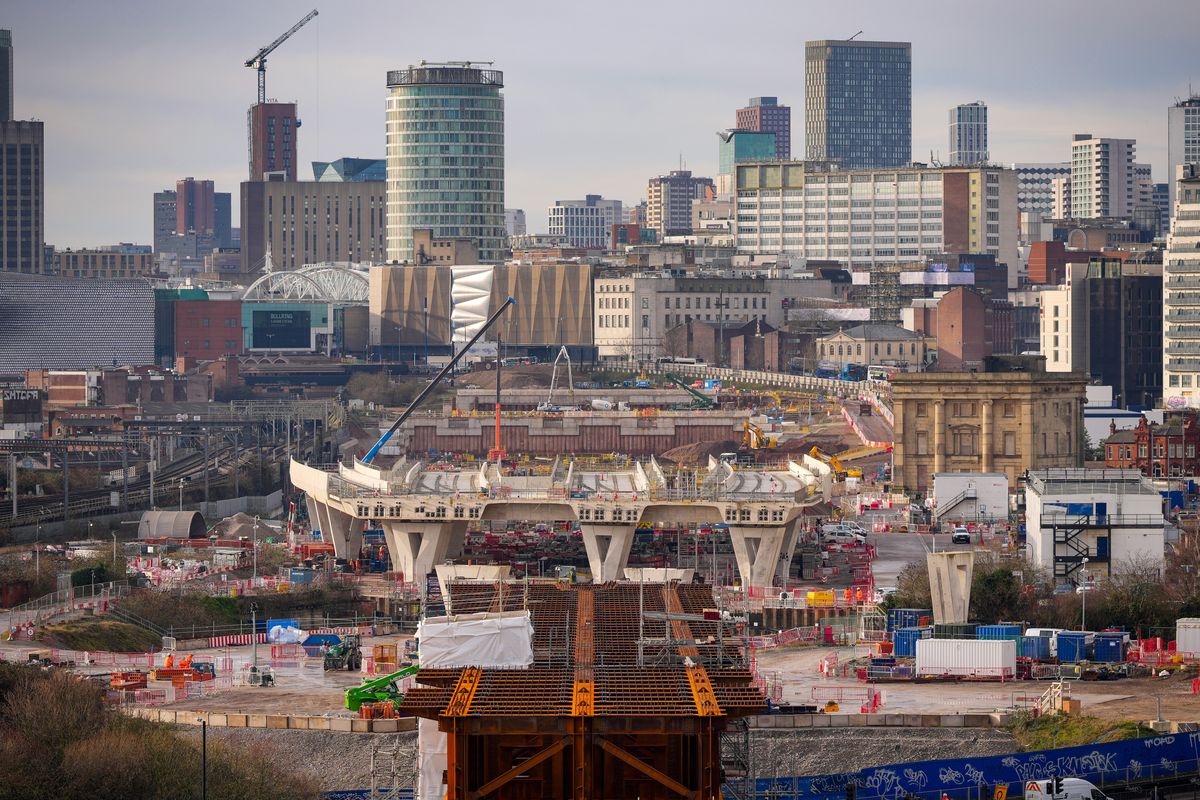 A view looking out over Birmingham city centre from the HS2 Curzon Viaduct 2 on January 14, 2026