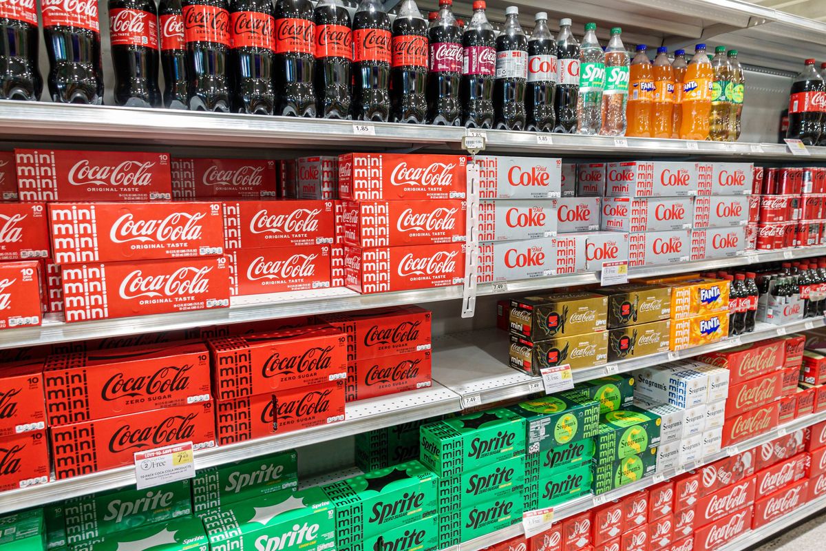 Miami Beach, Florida, Publix grocery store, Coca Cola, Sprite, soda bottles and 12 packs on shelf. (Photo by: Jeffrey Greenberg/Universal Images Group via Getty Images)