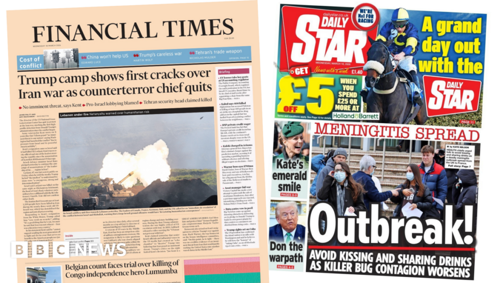 Newspaper headlines: 'First cracks' in Trump camp over Iran war and UK tackles meningitis outbreak