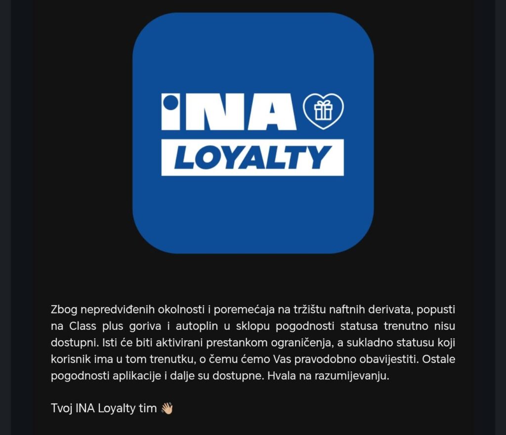 Canceled INA loyalty discount on fuel