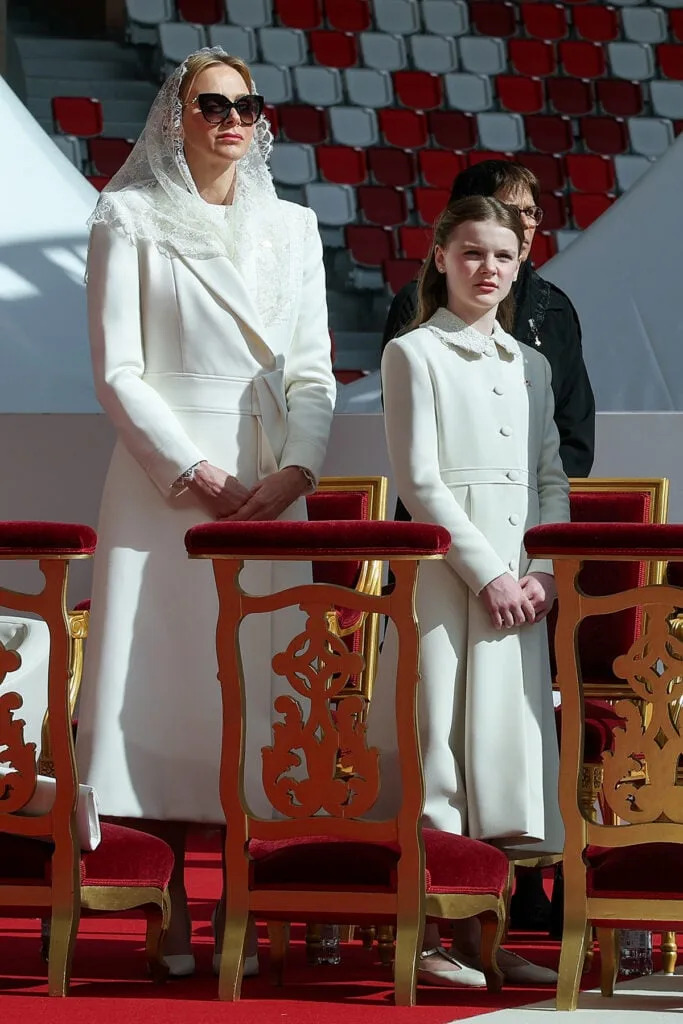 Princess Charlene Pope Leo Monaco visit, Princess Charlene Monaco papal audience fashion, Monaco papal visit red carpet style, Princess Charlene Elie Saab Monaco, Elie Saab papal visit Princess Charlene, Monaco royal family Pope Leo visit