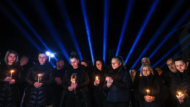 Metal hearts and tears outside “Pulse” nightclub in Kočani, North Macedonia
