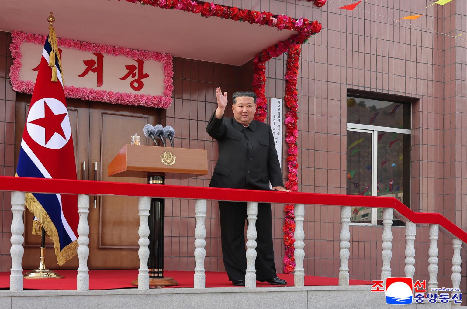 North Korean leader Kim Jong-un delivers a speech at a polling station in Chonsong Youth Coal Mine under the Sunchon Area Youth Coal-mining Complex, Sunday, after casting a ballot in elections to pick deputies for the 15th Supreme People