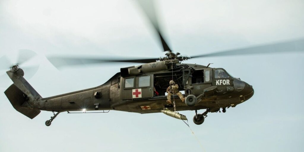 German, Swiss and American forces train for medical evacuation in Kosovo