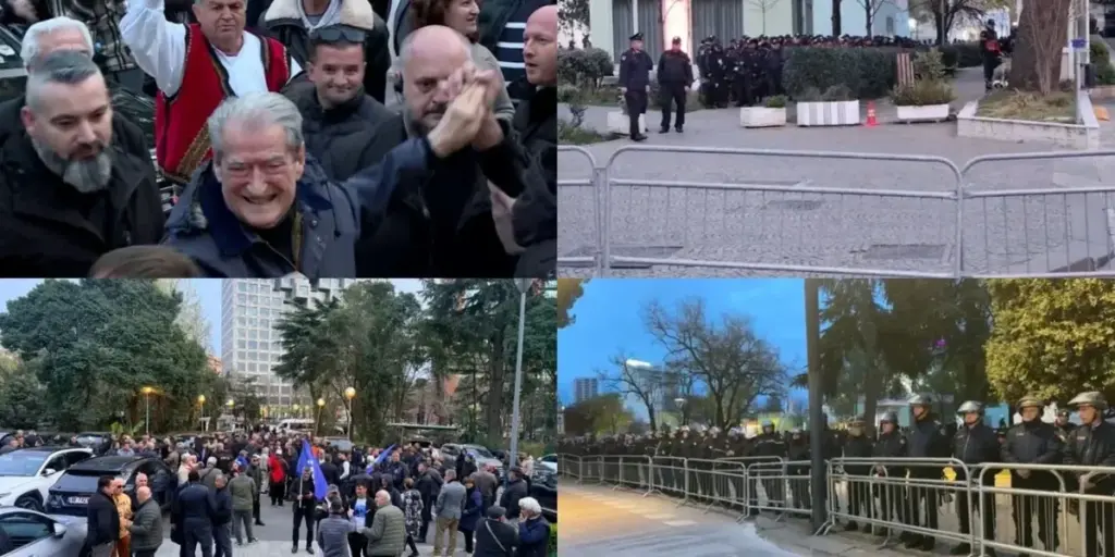 Albanian opposition protest begins, Berisha marches with protesters Albanian opposition protest begins, Berisha marches with protesters