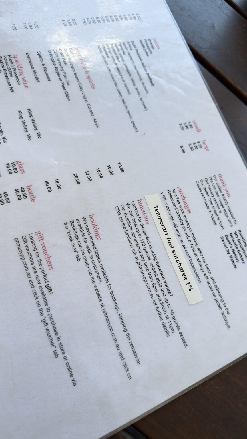 Fuel surcharge have hit Melbourne cafes