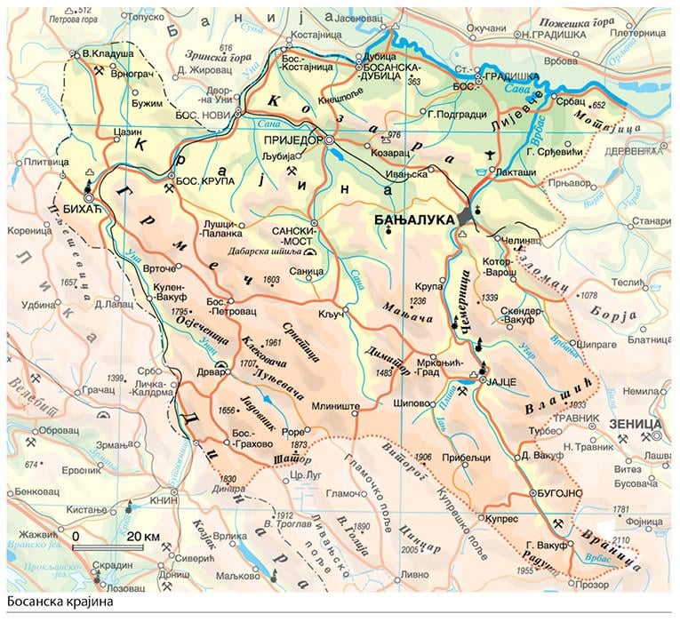 Map of Bosnian Krajina from the Serbian encyclopedia page.