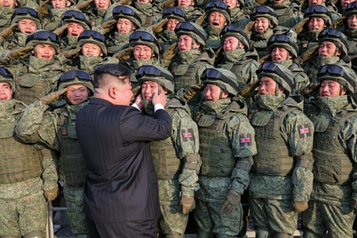Kim Jong Un inspects troops in North Korea.