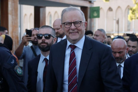 Anthony Albanese leaves Lakemba mosque after a visit for Eid al-Fitr, 20 March 20, 2026.