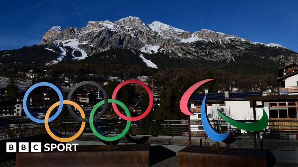 Winter Paralympics: Watershed moment as Russia’s sporting exile ends A picture showing the logo of Milano Cortina 2026 Olympic and Paralympic Games with the Women's Alpine skiing Olympia delle Tofane slope in the background in the distance in Cortina d'Ampezzo.