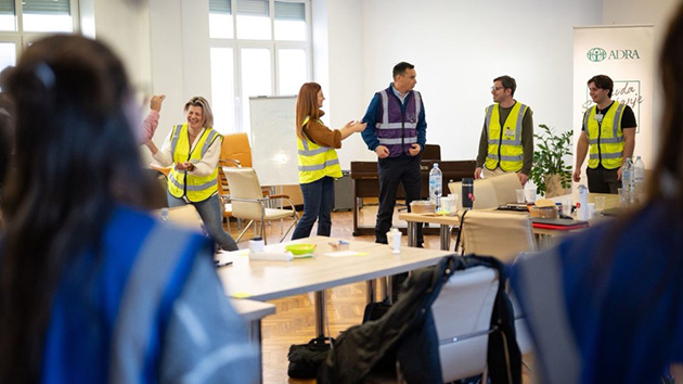 Participants work together during workshop exercises at the ADRA Emergency Response Team training in Belgrade, Serbia, on February 4, 2026