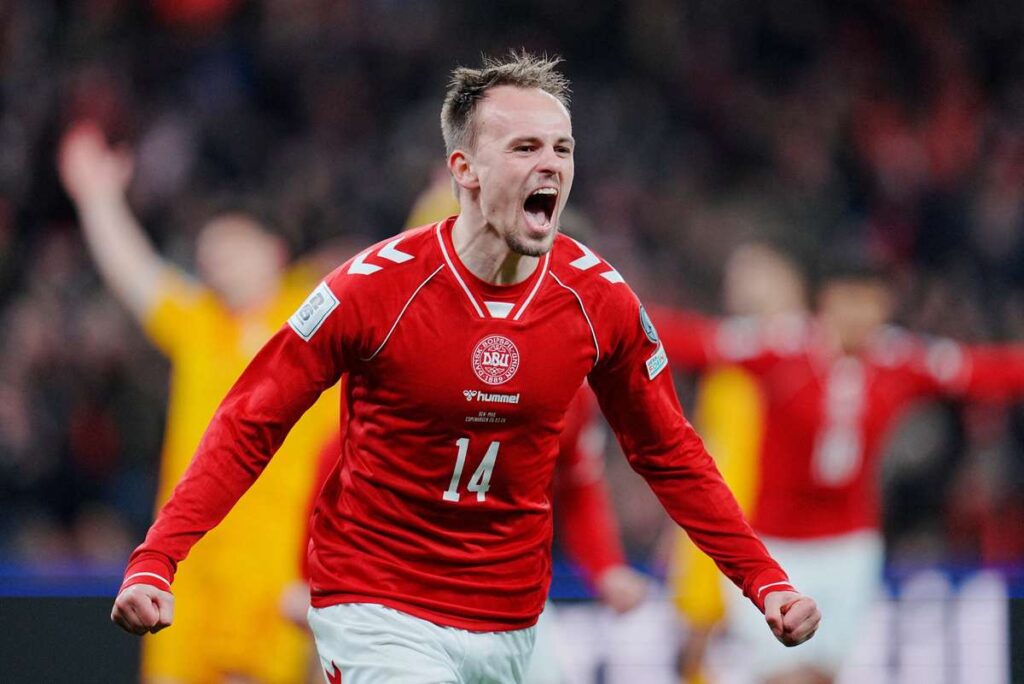 Denmark find form to thrash North Macedonia and move one game from World Cup