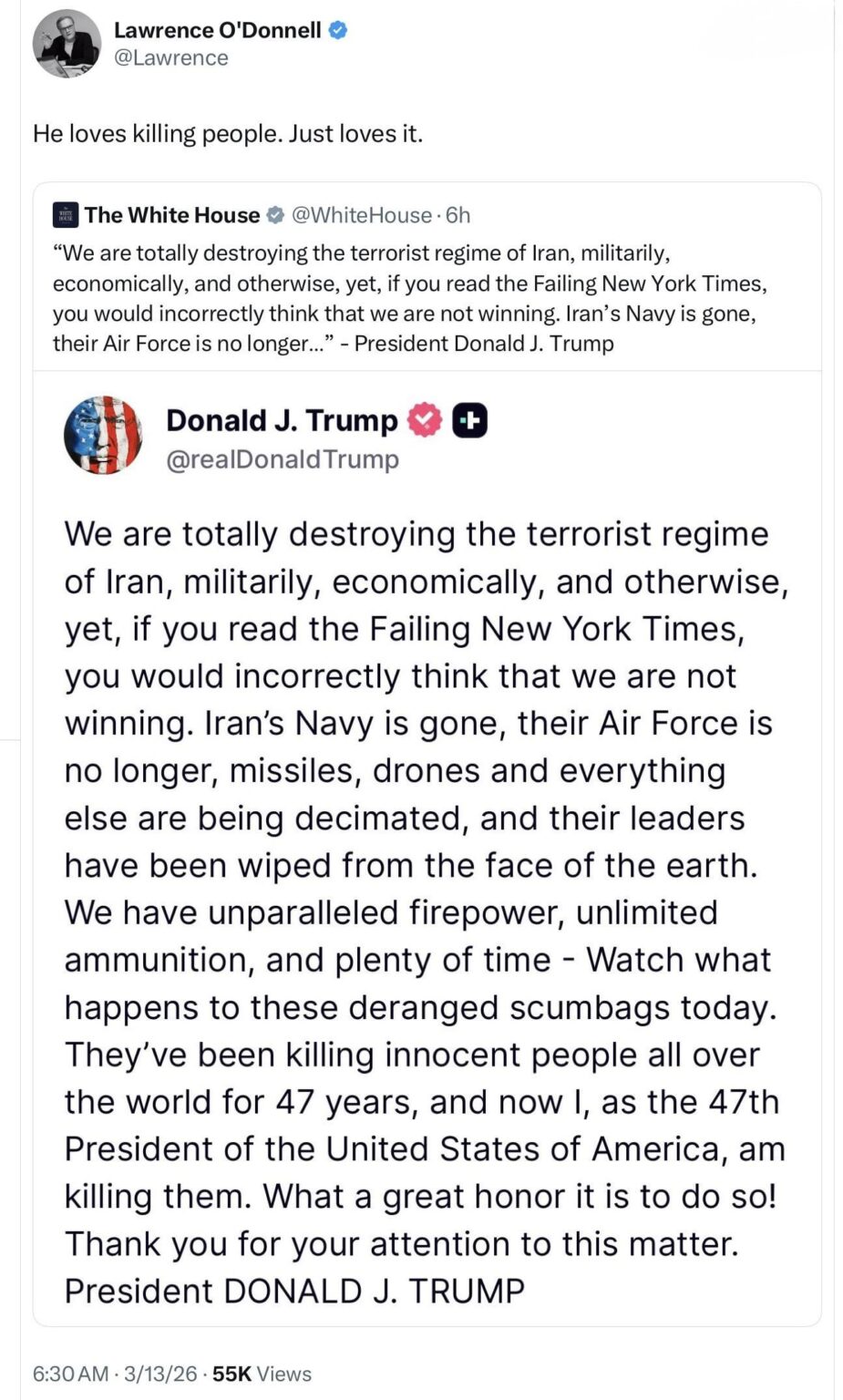 He loves killing people, folks.