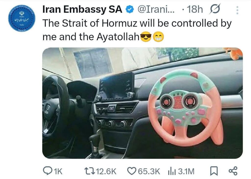 The Strait of Hormuz will be controlled by me and the Ayatollah