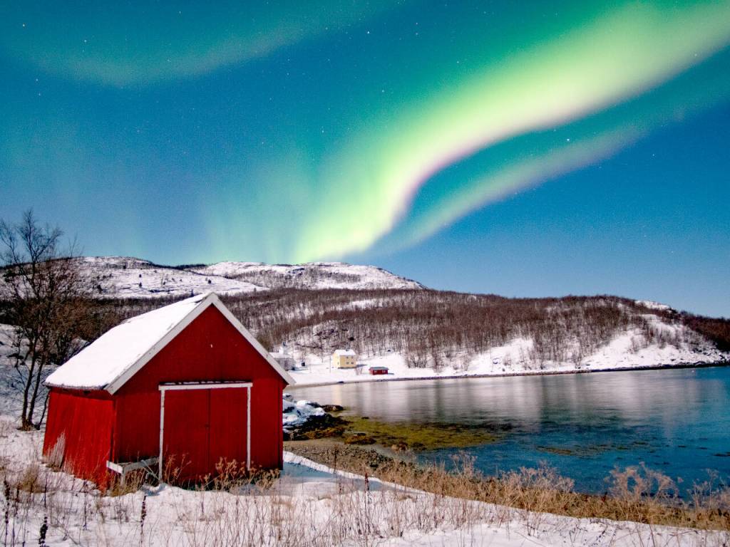 A view of the aurora over a Norwegian fishing village.
