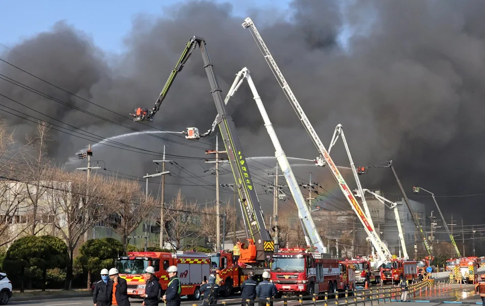 Black smoke rises from an auto parts plant in Daejeon, South Korea, Friday, 20 March 2026