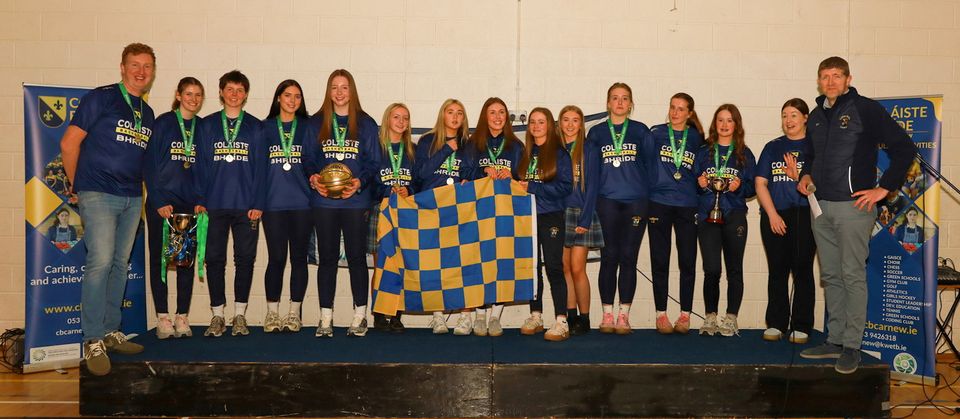 Colaiste Bhride Carnew Ladies under 19 All Ireland Basketball Champions with their coach Mr. Jonathan Gleeson. PHOTO: Sabrina Ffrench