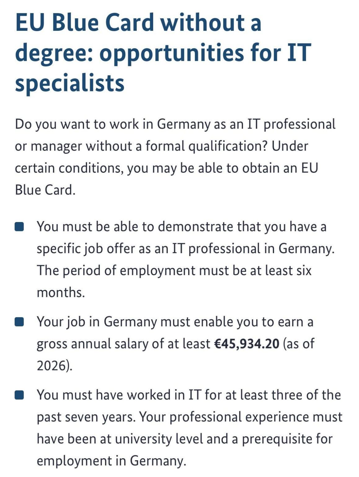 Proof of Work Experience for EU Blue Card – IT Specialist Route Proof of Work Experience for EU Blue Card - IT Specialist Route