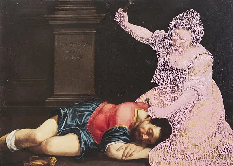 Betty Tompkins, Women Words Painting (Artemisia Gentileschi #2), 2024. 