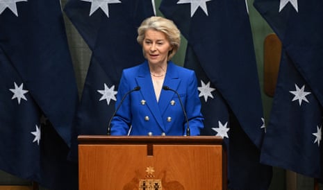 Ed chief Ursula von der Leyen addressing Australia’s parliament in Canberra on Tuesday