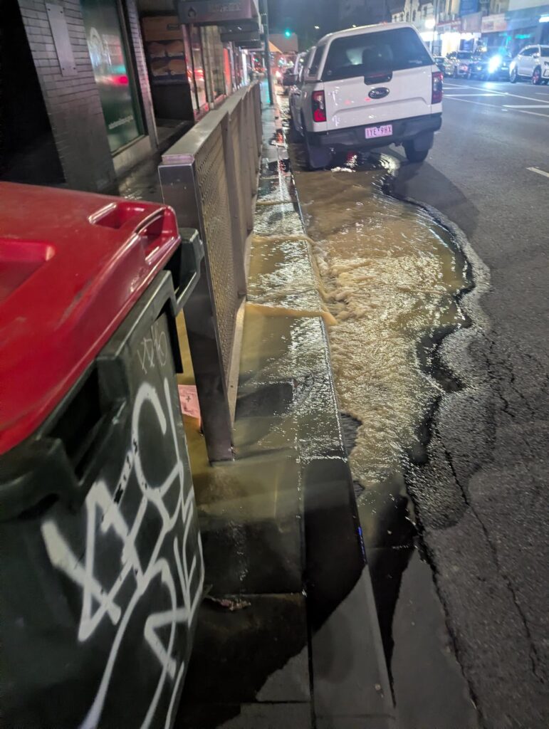 Pipe burst in Box Hill