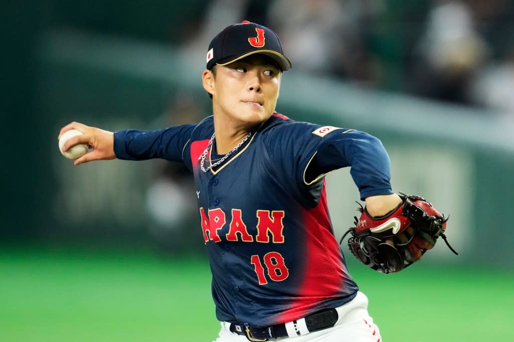 Yoshinobu Yamamoto of Team Japan throws in the first inning during the 2026 World Baseball Classic Pool C game between Japan and Chinese Taipei at Tokyo Dome on March 6, 2026 in Tokyo, Japan. Getty Images