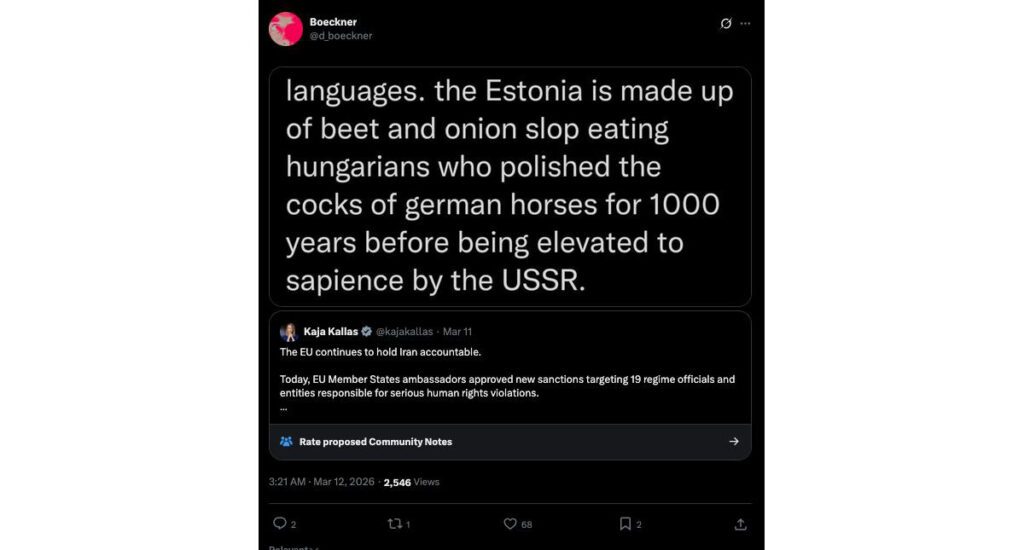 A Canadian musician deeply offends Estonians, draws the ire of expats Dan Boeckner's vile, offensive post on X about Estonians. Screenshot.