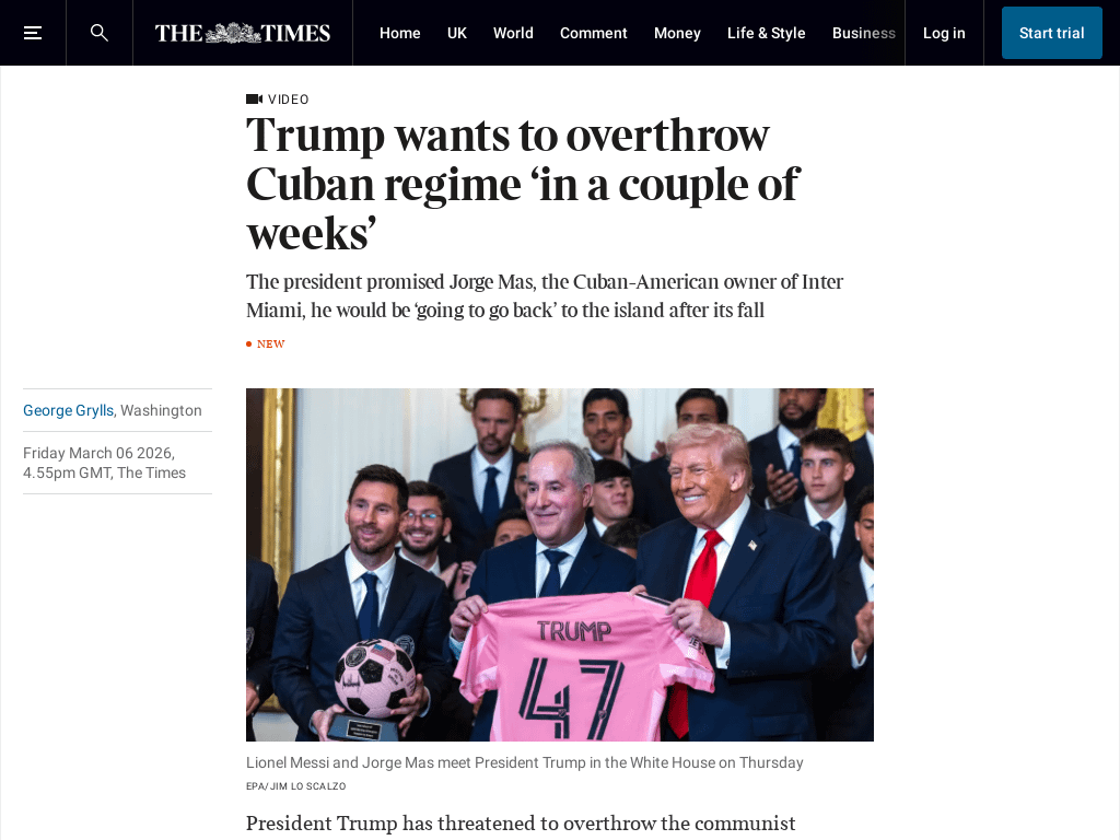 Trump wants to overthrow Cuban regime 'in a couple of weeks'