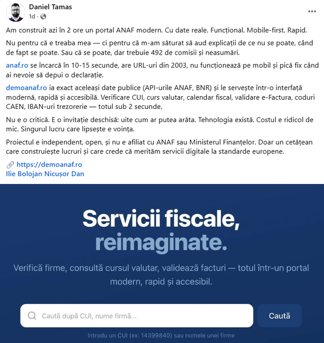 Modern ANAF portal made in 2 hours by an entrepreneur from Cluj (Daniel Tamas)