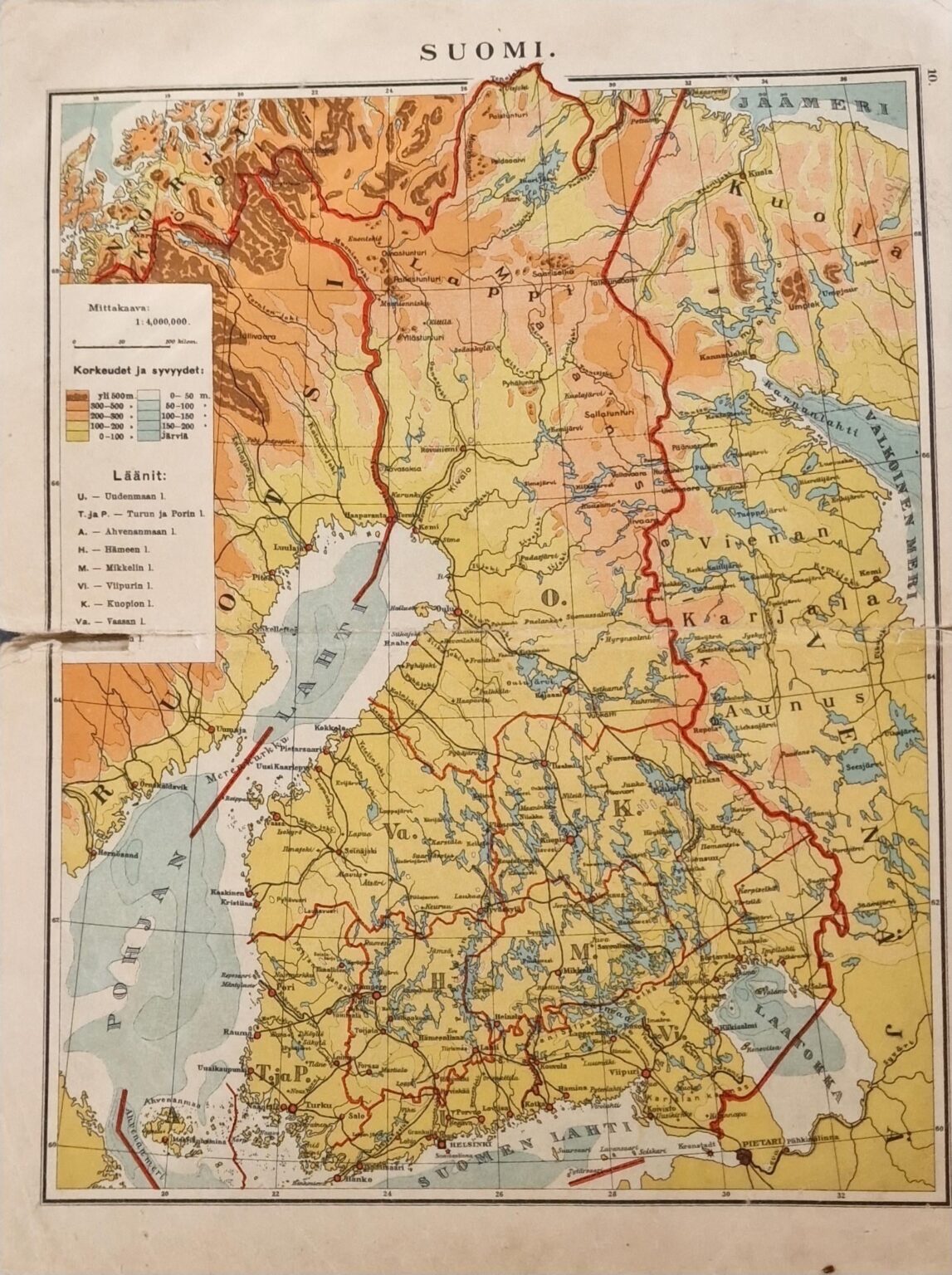 Map of Finland scanned by me from a school book from late 1920's. This is why Finland is called "Finland-maiden". Two hands, skirt hem (Karelia) and side tit.