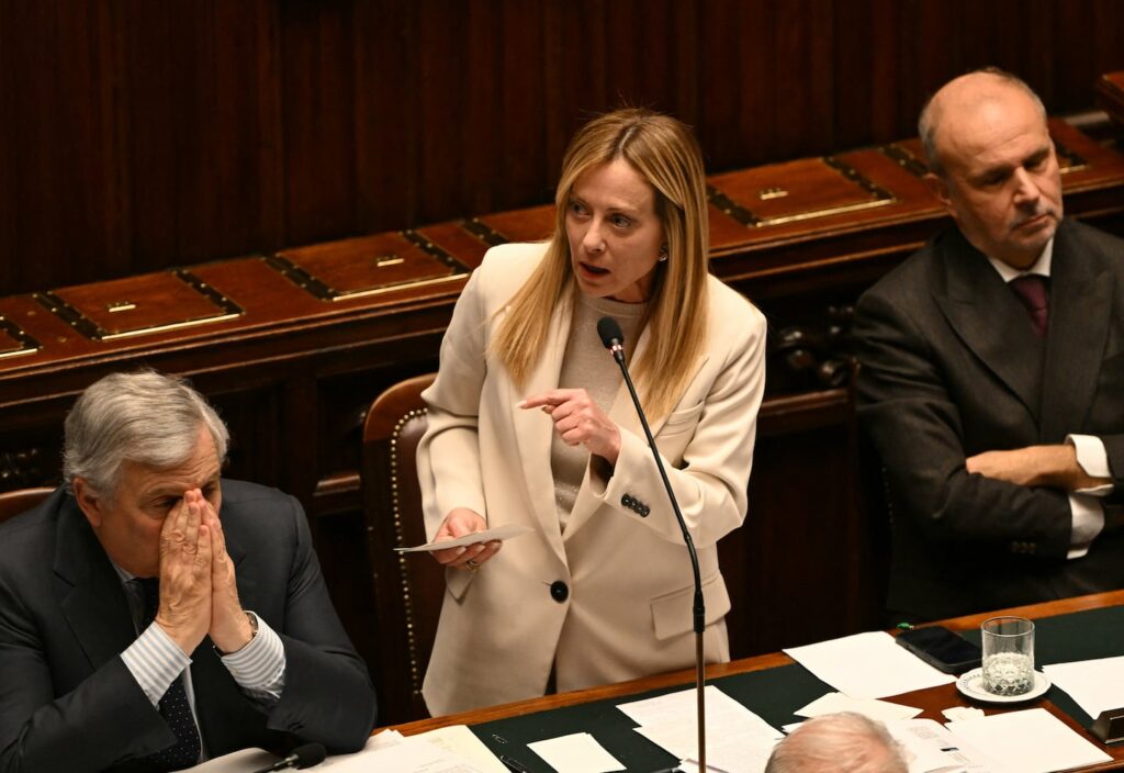Italy's Prime Minister, Giorgia Meloni attends a session of the Italian Parliament for communications ahead of the European Council meeting, and on developments in the Middle East crisis, on March 11, 2026.