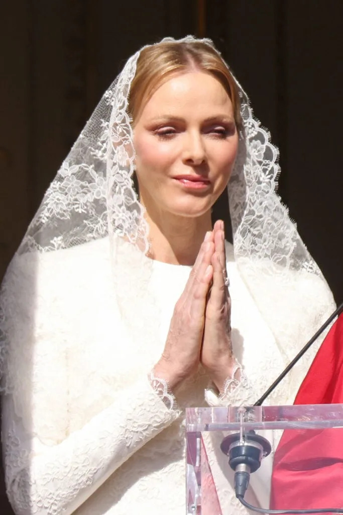 Princess Charlene Pope Leo Monaco visit, Princess Charlene Monaco papal audience fashion, Monaco papal visit red carpet style, Princess Charlene Elie Saab Monaco, Elie Saab papal visit Princess Charlene, Monaco royal family Pope Leo visit