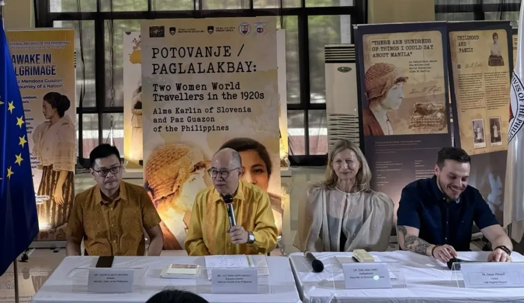 Cezar Gilbert Adriano, Executive Director of the National Library of the Philippines; Victorino Mapa Manalo, Executive Director of the National Archives of the Philippines; Dr. Smiljana Knez, Ambassador of the Republic of Slovenia to the Philippines; and David Mlinaric, Curator of the Celje Regional Museum, respond to questions from members of the media.