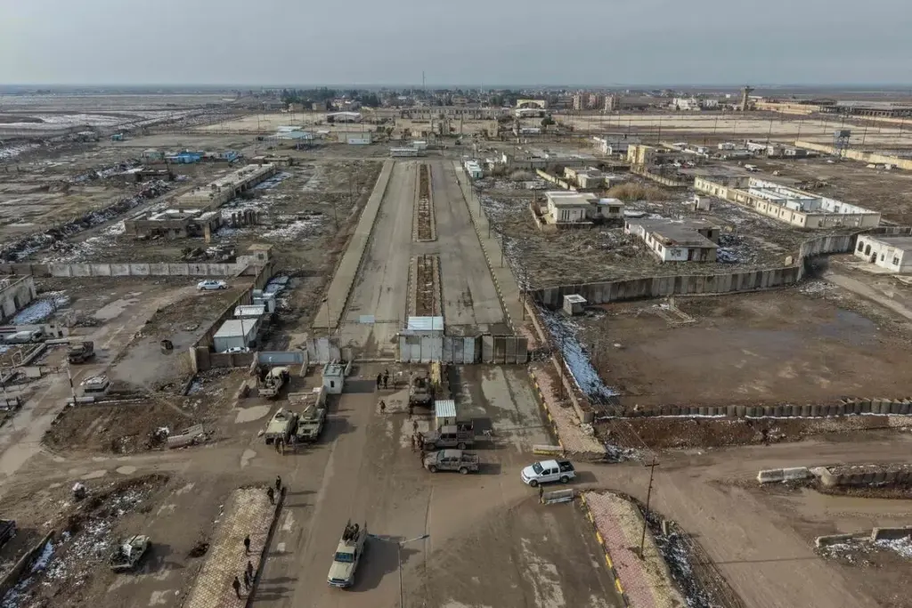 This aerial photo taken on Jan 24, 2026 shows the Al-Yarubiyah border crossing with Syria in the city of Rabia, north of Mosul.