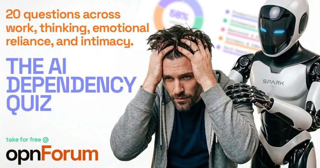 How Dependent On AI Are You? We rank your AI dependence across 5 categories; productivity, thinking, social, intimacy, and self awareness.