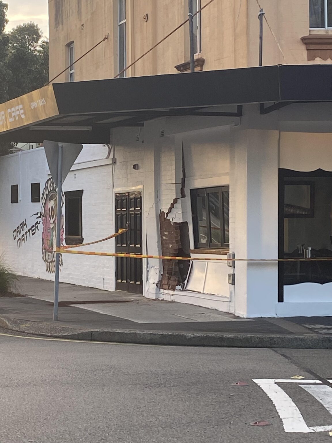 What happened to Dark Matter Cafe in Banksia? Did a car crash into the shop?