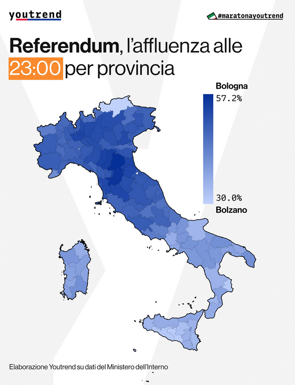 Map of turnout at the Referendum on Justice at 11pm