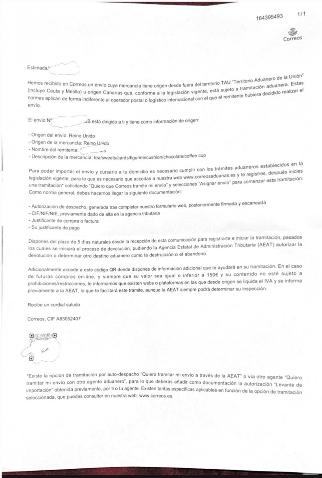 Package held in customs