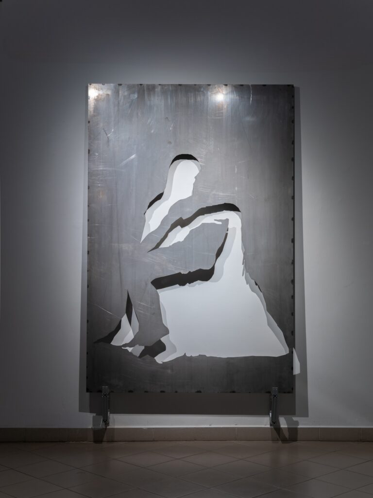 Agata Orlovska, “The Armour of Pieta”, 2025, steel, laser cutting. Exhibition view_ “Dymaxion”, KKKC, Klaipėda, Lithuania. Photo by Laurynas Skiesgaila. Courtesy of the artist
