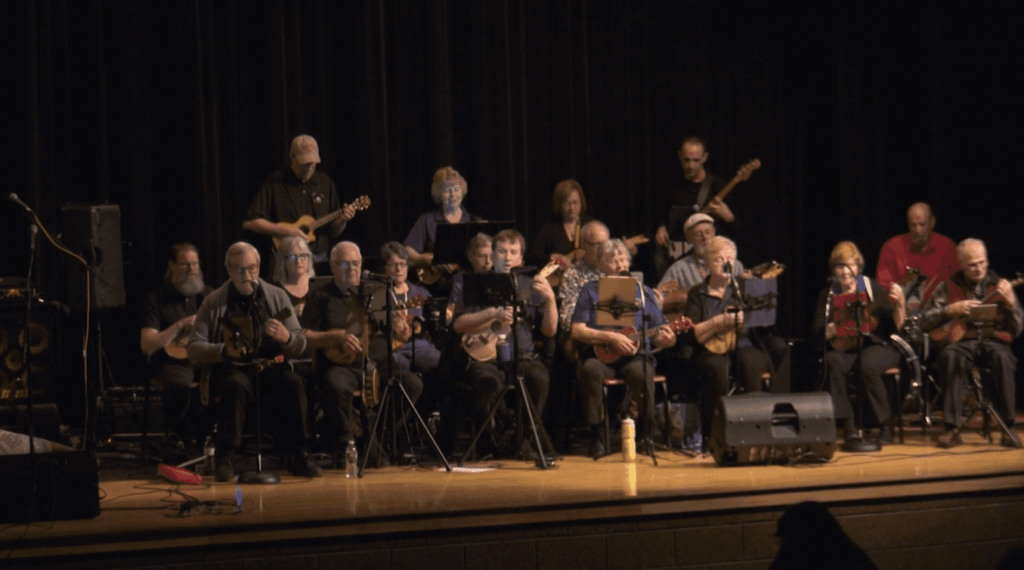 The Two Harbors Ukulele Group performs at the 2023 Cabin Fever Reliever