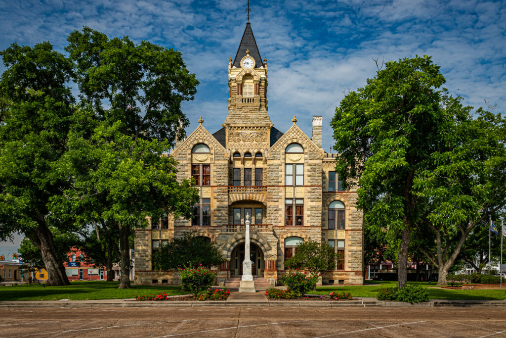 Image shows the Fayette County Courthouse in La Grange.