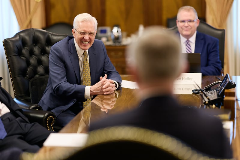 President D. Todd Christofferson smiles during a visit with His Excellency Kristjan Prikk, Ambassador of Estonia to the United States.