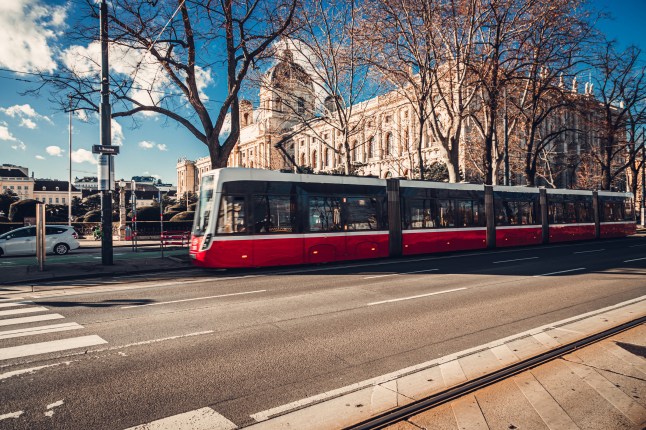 Tram on Ringstrasse street in Vienna historic center