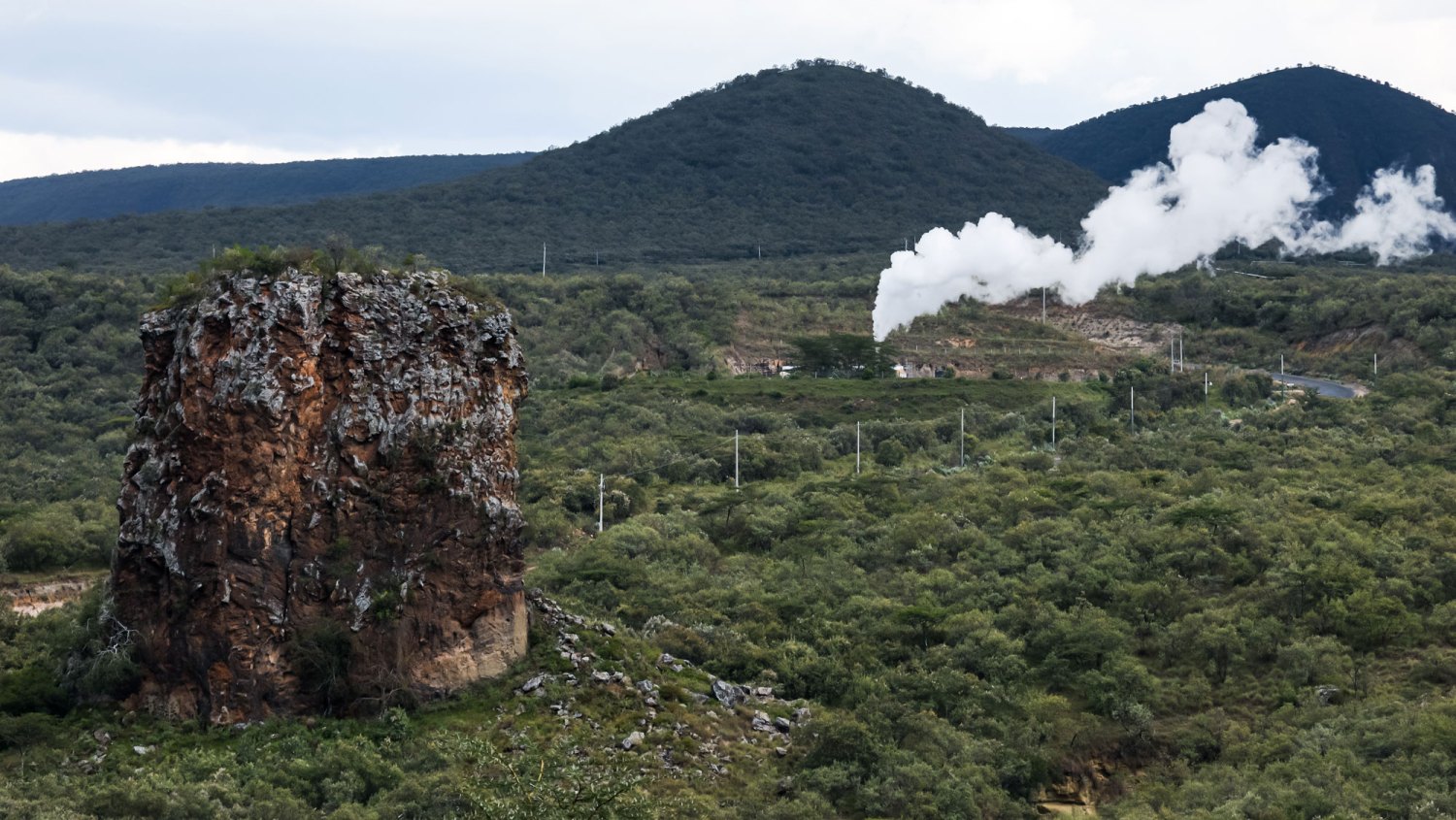 The Lion King inspired by the Hell's Gate National Park-The Central Tower stands out at the Hell's Gate National Park NAKURU, KENYA - 2024/12/21 The Central Tower stands out at the Hell's Gate National Park (L) a distinct volcanic rock columns and a plumes of steam rising from a vent (R) a geothermal activity in Naivasha, Nakuru county Kenya. Lake Naivasha and the nearby Hell's Gate National Park in Kenya offer rich wildlife experiences and striking landscapes. The lake is home to buffalo, antelope, giraffes, warthogs, monkeys, and hippos, alongside over 400 bird species such as pelicans and fish eagles. Hell's Gate features dramatic volcanic formations, geothermal steam vents, and wildlife including zebras, gazelles, and rock hyraxes. Visitors can hike, rock climb, cycle, or enjoy birdwatching and game viewing, with some safaris allowing walking tours. Notably, the park's scenery showcases unique geothermal activity near a power station.