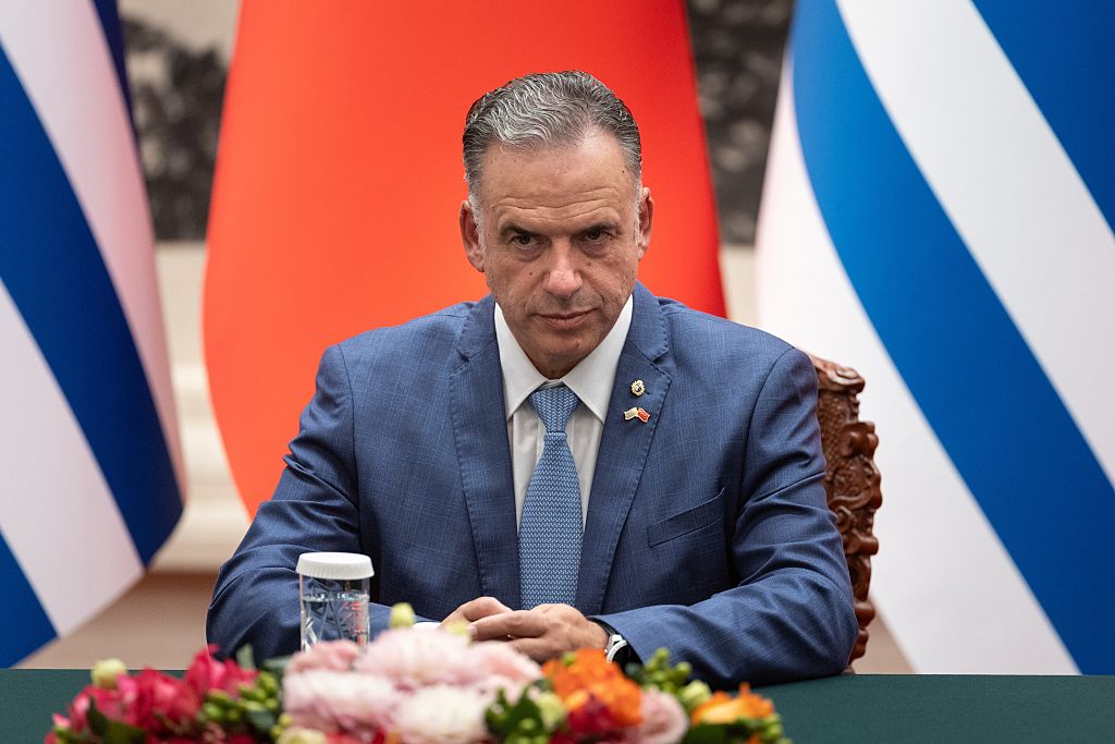 Uruguayan President Yamandú Orsi attends a meeting with Chinese President Xi Jinping in Beijing on Feb. 3