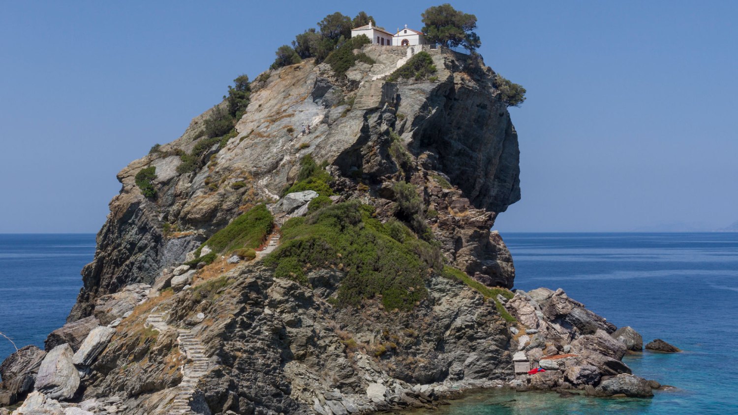 Agios Ioannis chapel, used in the film Mama Mia, Skopelos, Sporades, Greek Islands, Greece, Europe