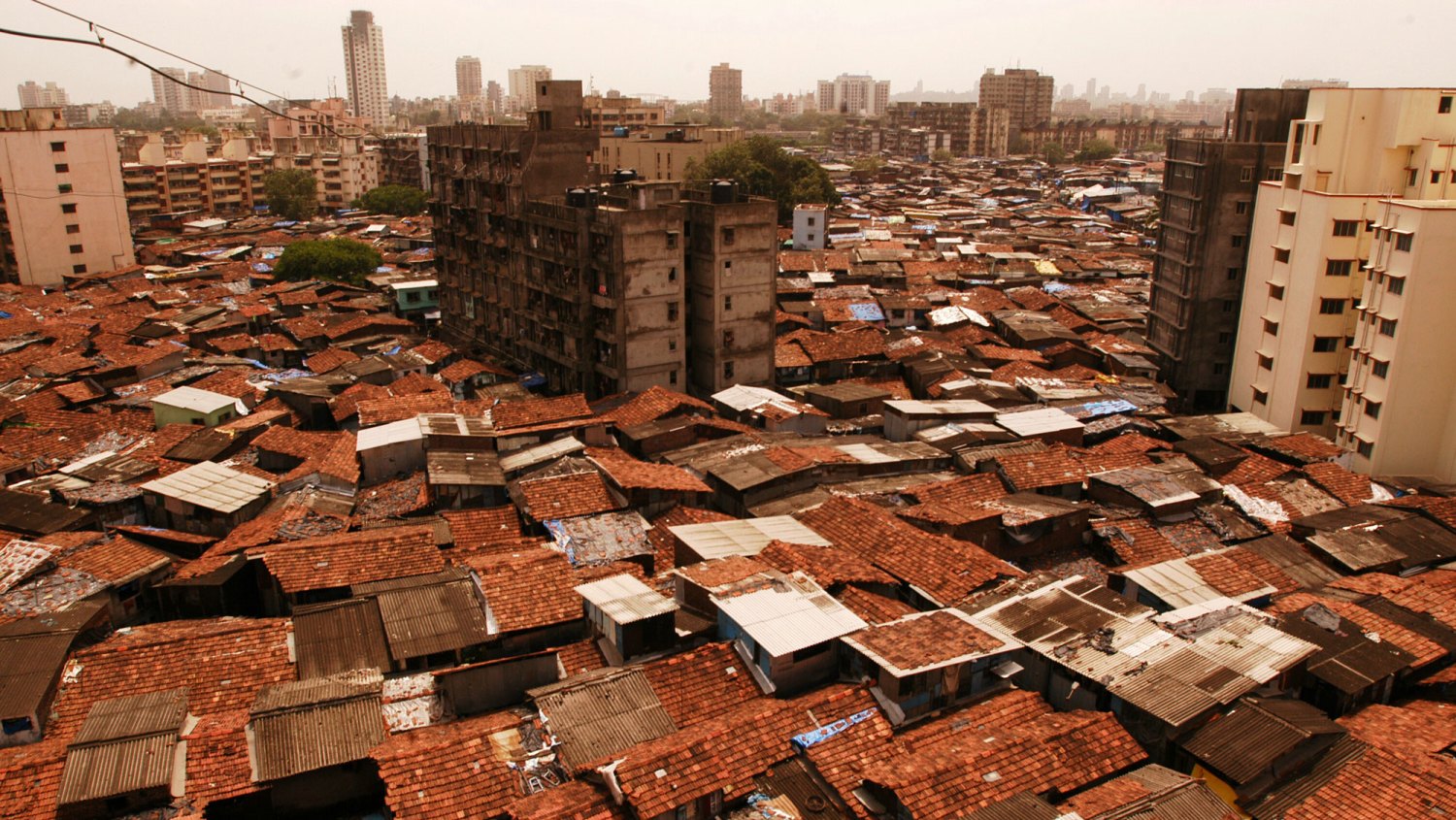 Filming Location For Slum Dog Millionaire. INDIA - JULY 16: Aerial View of Dharavi Slum in Mumbai, Maharashtra, India