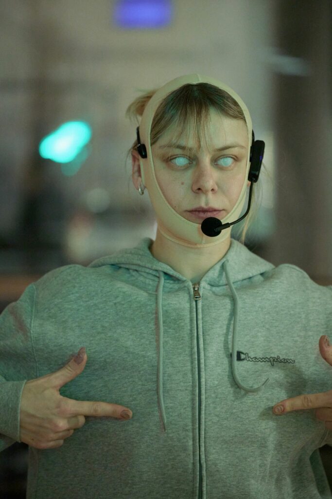 Ieva Rižė, “imagine GOAT talking VI”, 2025, text based performance, installation, Monika Jagunskytė, Vilnius Academy of Arts. Courtesy of the artist