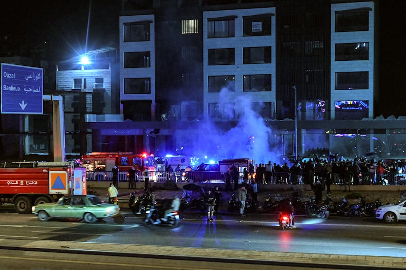 Rescuers rush to the site of an Israeli strike on a vehicle along the highway leading to Beirut International airport on Wednesday. Photograph: Fadel Itani/AFP via Getty