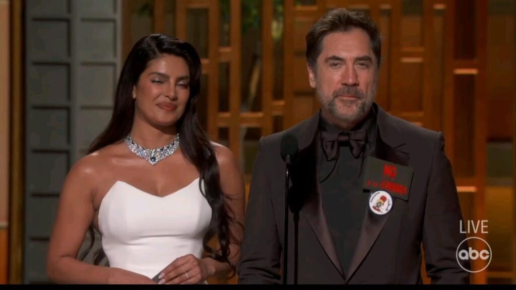 Javier Bardem, at the 2026 Oscars gala: "No to war and free Palestine"